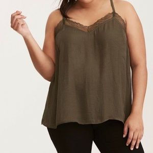 🎉 HOST PICK TORRID Olive Lace and Satin Swing Cami NWOT